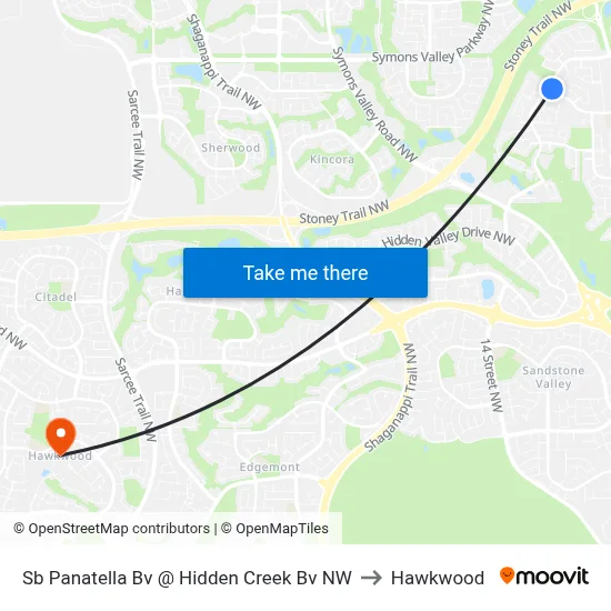 Sb Panatella Bv @ Hidden Creek Bv NW to Hawkwood map