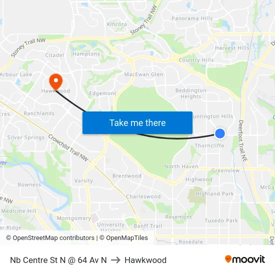 Nb Centre St N @ 64 Av N to Hawkwood map