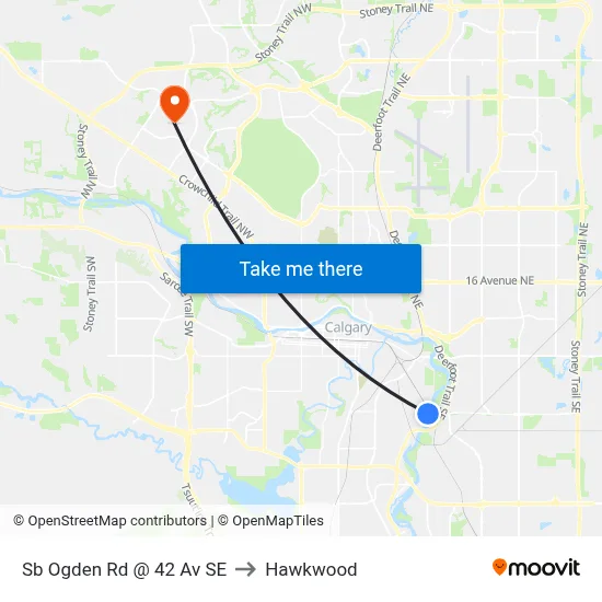 Sb Ogden Rd @ 42 Av SE to Hawkwood map