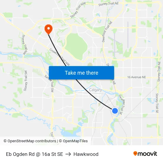 Eb Ogden Rd @ 16a St SE to Hawkwood map