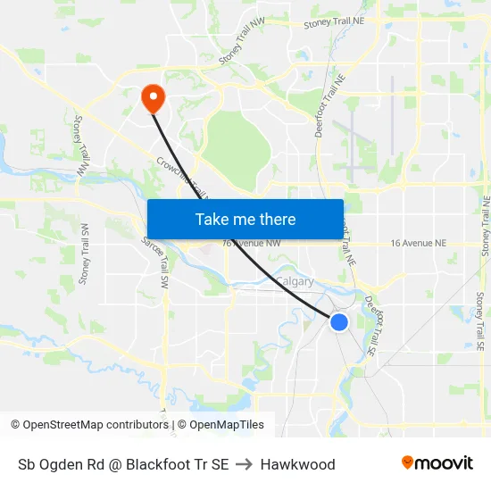 Sb Ogden Rd @ Blackfoot Tr SE to Hawkwood map