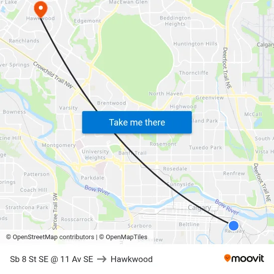 Sb 8 St SE @ 11 Av SE to Hawkwood map