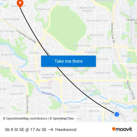Sb 8 St SE @ 17 Av SE to Hawkwood map