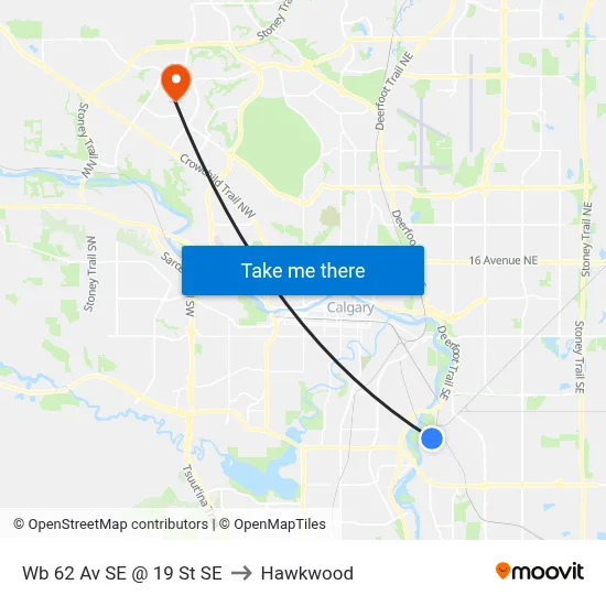 Wb 62 Av SE @ 19 St SE to Hawkwood map