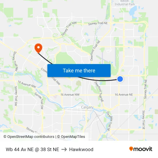Wb 44 Av NE @ 38 St NE to Hawkwood map