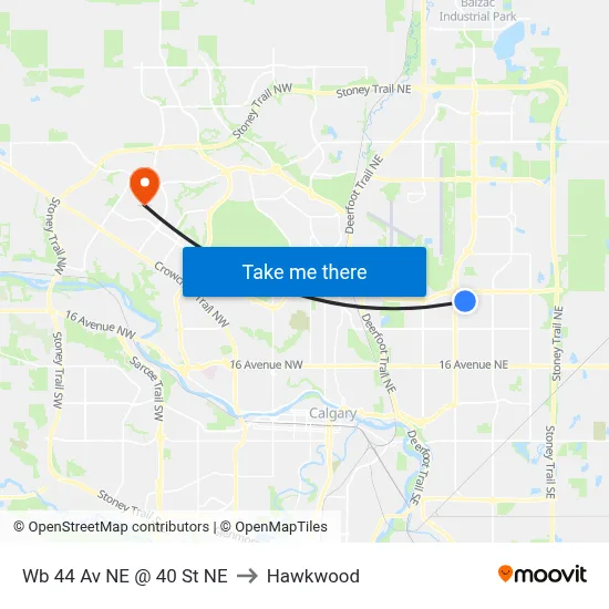 Wb 44 Av NE @ 40 St NE to Hawkwood map
