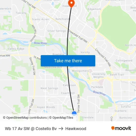 Wb 17 Av SW @ Costello Bv to Hawkwood map