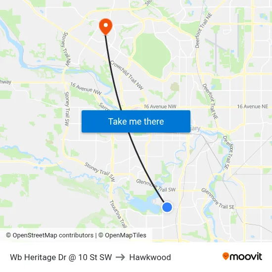 Wb Heritage Dr @ 10 St SW to Hawkwood map