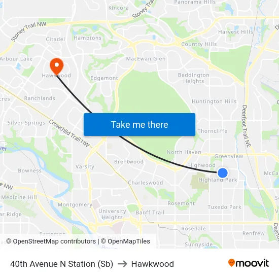 40th Avenue N Station (Sb) to Hawkwood map