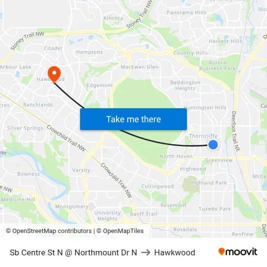 Sb Centre St N @ Northmount Dr N to Hawkwood map