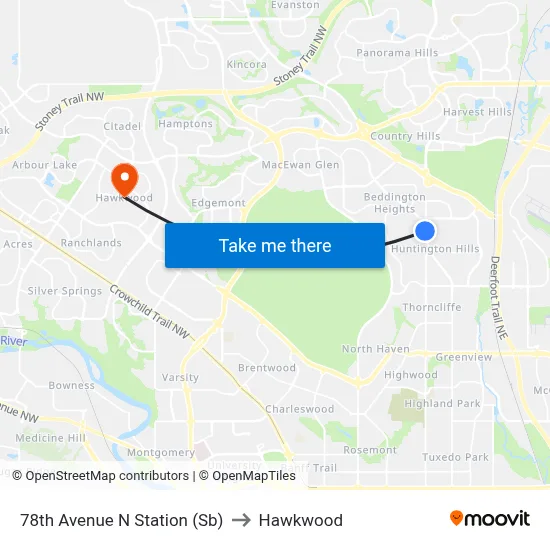 78th Avenue N Station (Sb) to Hawkwood map