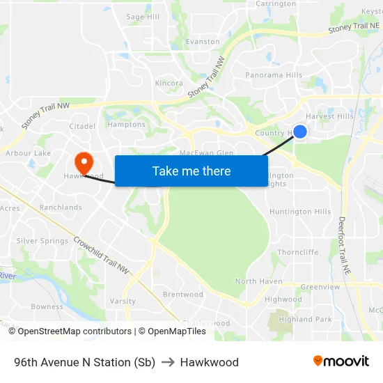 96th Avenue N Station (Sb) to Hawkwood map