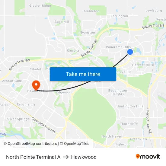 North Pointe Terminal A to Hawkwood map