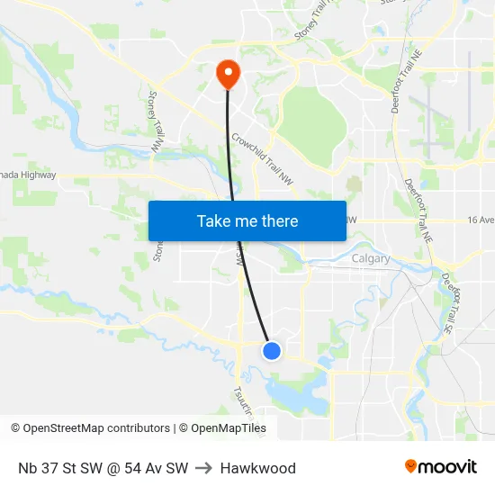 Nb 37 St SW @ 54 Av SW to Hawkwood map