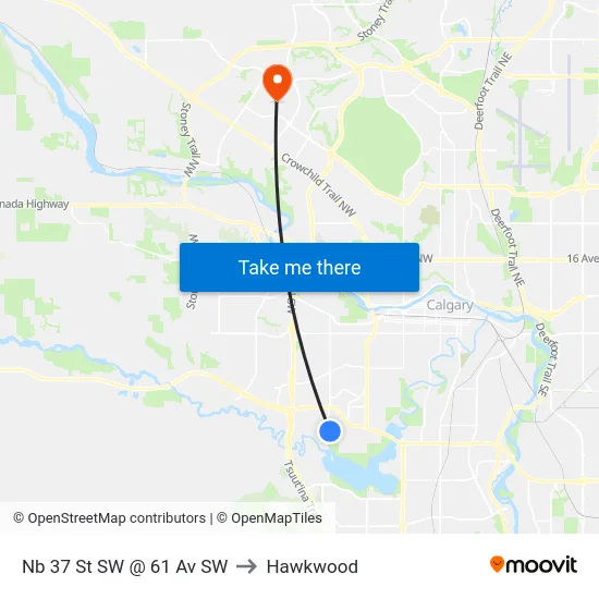 Nb 37 St SW @ 61 Av SW to Hawkwood map