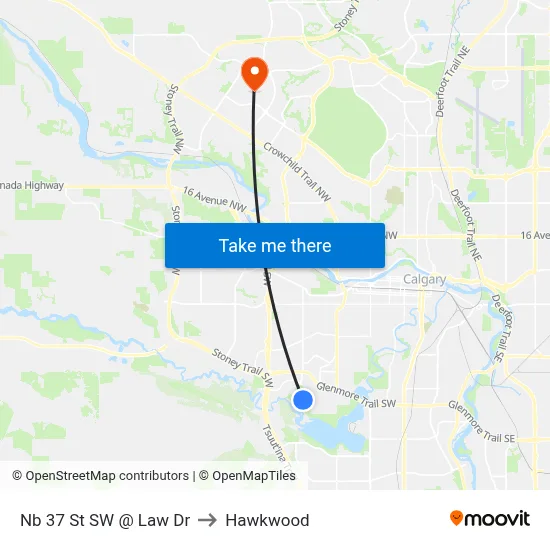 Nb 37 St SW @ Law Dr to Hawkwood map