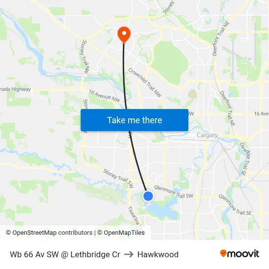 Wb 66 Av SW @ Lethbridge Cr to Hawkwood map