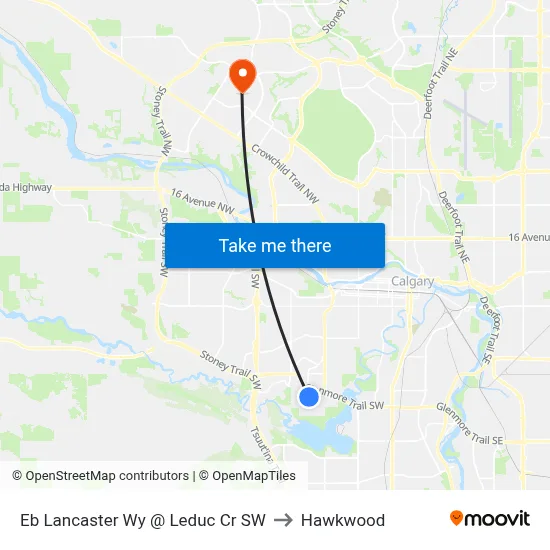 Eb Lancaster Wy @ Leduc Cr SW to Hawkwood map