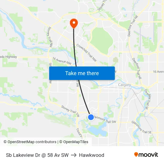 Sb Lakeview Dr @ 58 Av SW to Hawkwood map