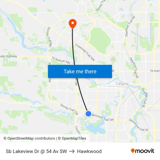 Sb Lakeview Dr @ 54 Av SW to Hawkwood map