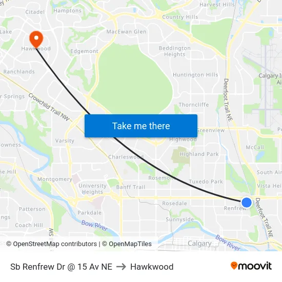 Sb Renfrew Dr @ 15 Av NE to Hawkwood map