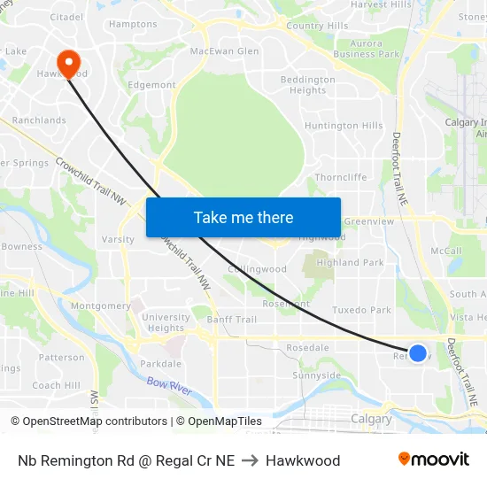 Nb Remington Rd @ Regal Cr NE to Hawkwood map