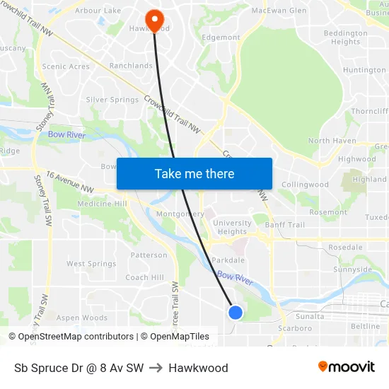 Sb Spruce Dr @ 8 Av SW to Hawkwood map
