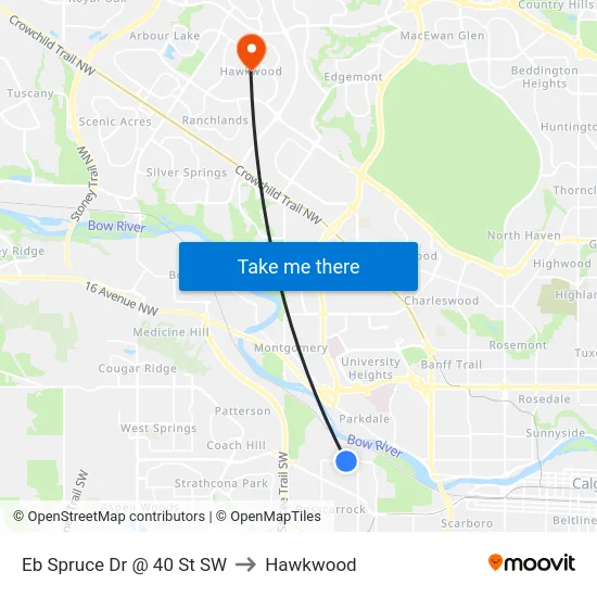 Eb Spruce Dr @ 40 St SW to Hawkwood map