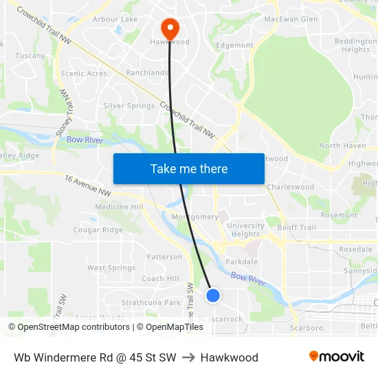 Wb Windermere Rd @ 45 St SW to Hawkwood map