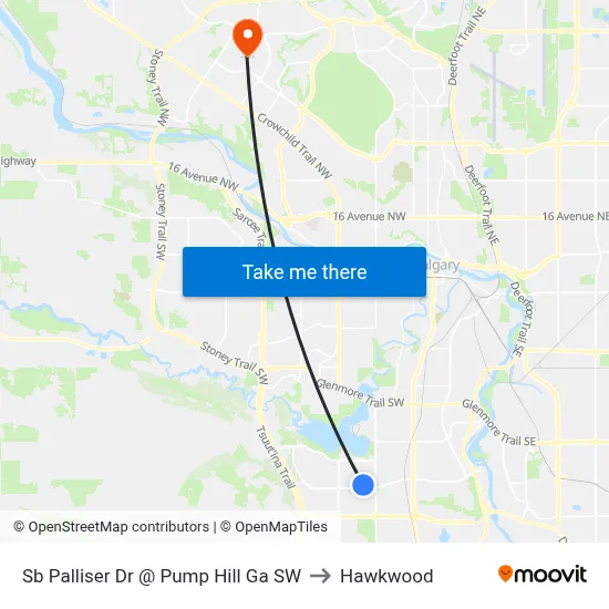 Sb Palliser Dr @ Pump Hill Ga SW to Hawkwood map