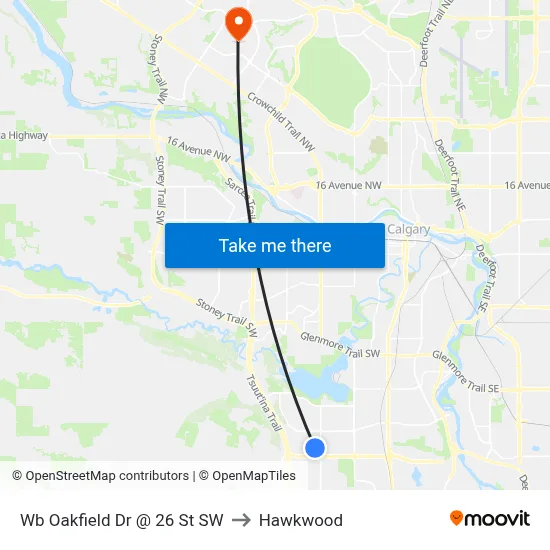 Wb Oakfield Dr @ 26 St SW to Hawkwood map