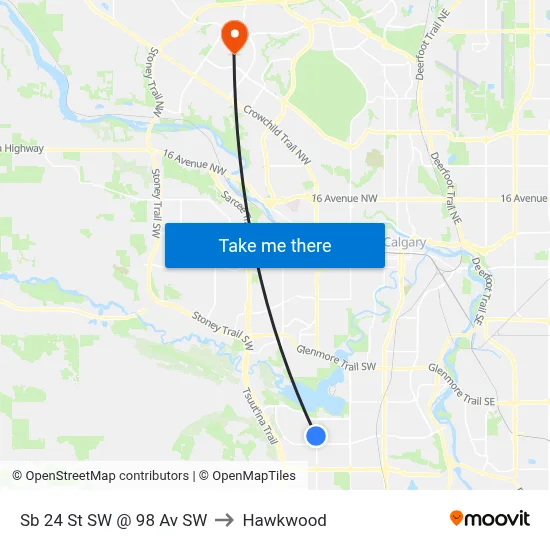 Sb 24 St SW @ 98 Av SW to Hawkwood map