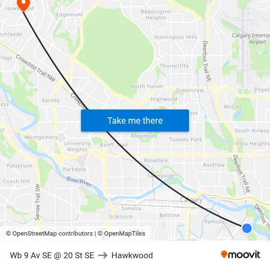 Wb 9 Av SE @ 20 St SE to Hawkwood map