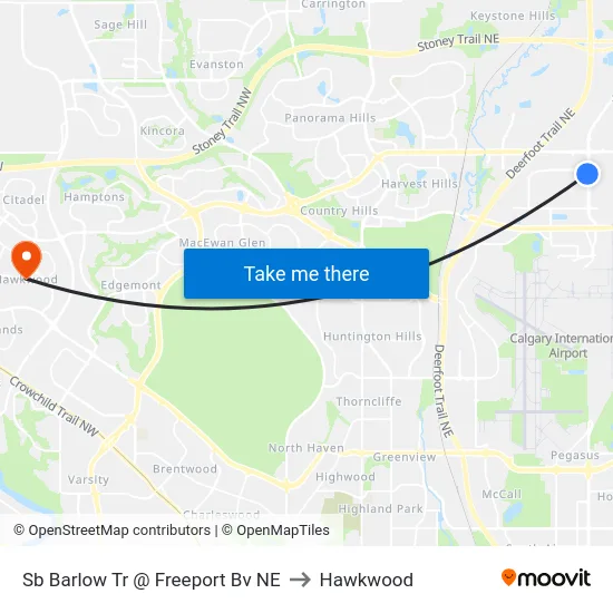 Sb Barlow Tr @ Freeport Bv NE to Hawkwood map