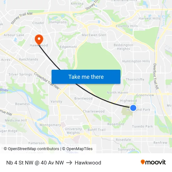 Nb 4 St NW @ 40 Av NW to Hawkwood map
