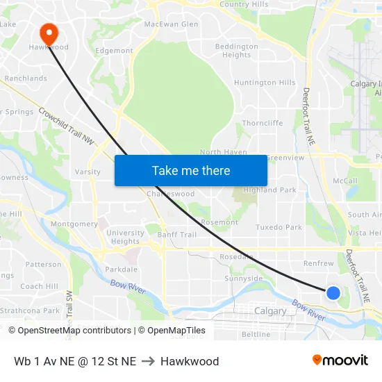 Wb 1 Av NE @ 12 St NE to Hawkwood map