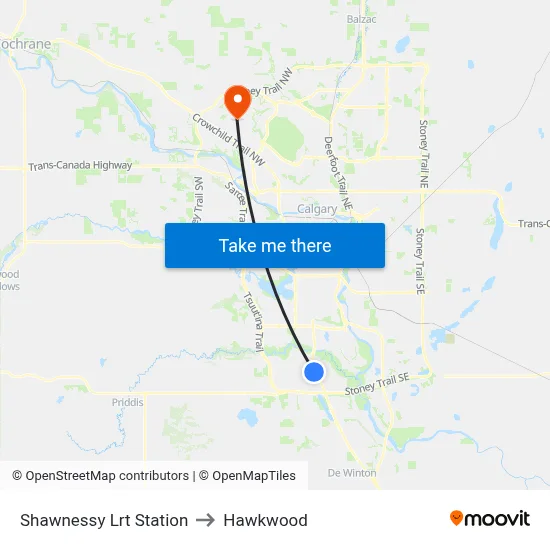 Shawnessy Lrt Station to Hawkwood map