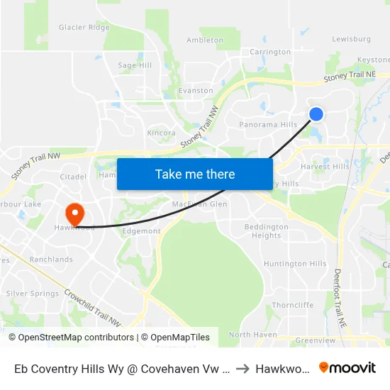 Eb Coventry Hills Wy @ Covehaven Vw NE to Hawkwood map