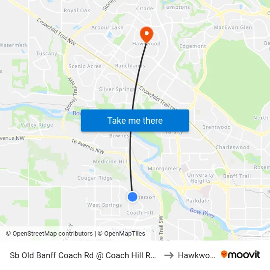 Sb Old Banff Coach Rd @ Coach Hill Rd SW to Hawkwood map