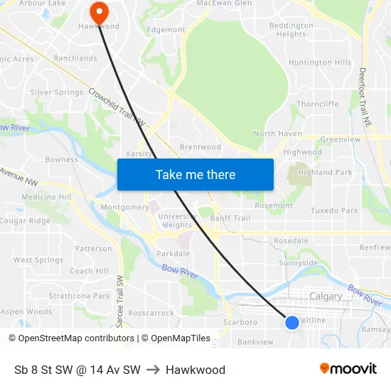 Sb 8 St SW @ 14 Av SW to Hawkwood map