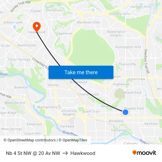 Nb 4 St NW @ 20 Av NW to Hawkwood map