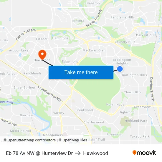 Eb 78 Av NW @ Hunterview Dr to Hawkwood map