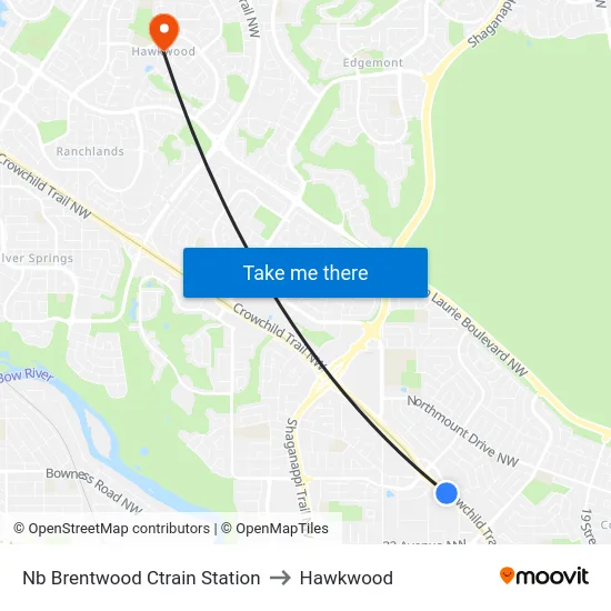 Nb Brentwood Ctrain Station to Hawkwood map