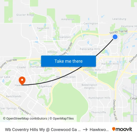 Wb Coventry Hills Wy @ Covewood Ga NE to Hawkwood map