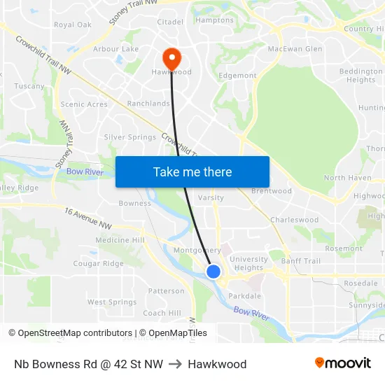 Nb Bowness Rd @ 42 St NW to Hawkwood map