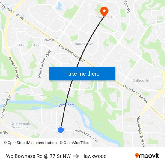 Wb Bowness  Rd @ 77 St NW to Hawkwood map