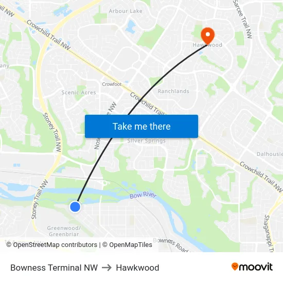Bowness Terminal NW to Hawkwood map