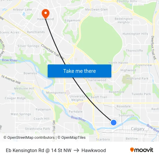 Eb Kensington Rd @ 14 St NW to Hawkwood map