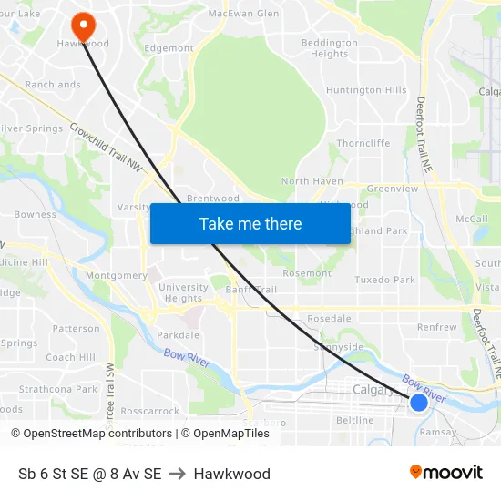 Sb 6 St SE @ 8 Av SE to Hawkwood map