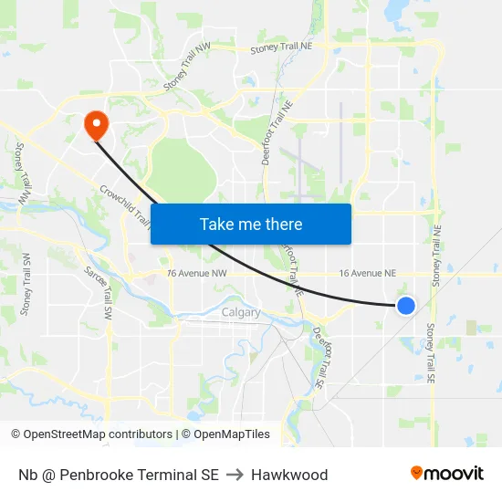 Nb @ Penbrooke Terminal SE to Hawkwood map